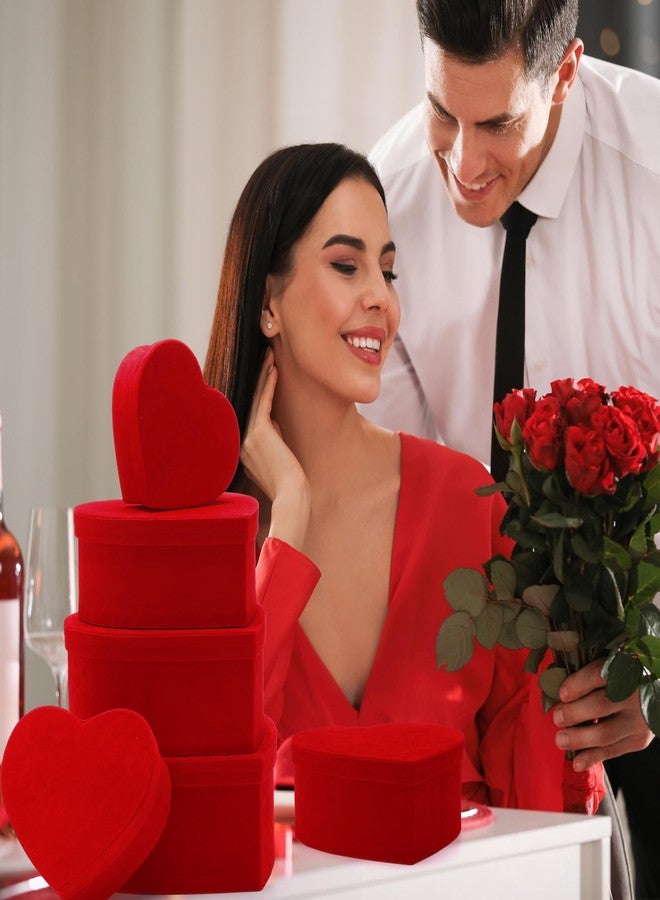 Cholemy مجموعة علب هدايا تشوليمي المتداخلة لعيد الحب، 6 قطع، مع أغطية. علب هدايا مخملية بتصميم قلوب حمراء متراصة، متوفرة بستة أحجام متنوعة لتغليف الهدايا بشكل أنيق. - Image 4